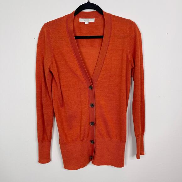 LOFT XSmall Orange Wool Blend Cardigan Sweater - Picture 1 of 8